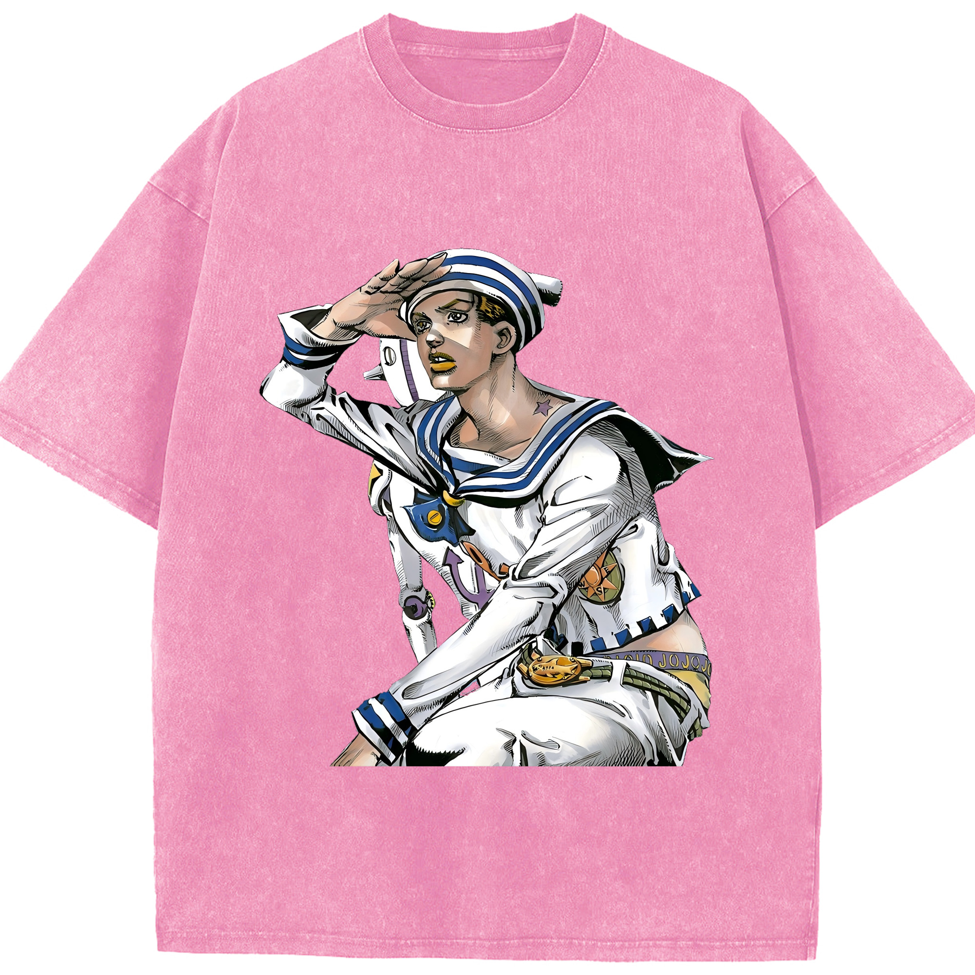 （画像用） ジョジョの奇妙な冒険 東方定助 JoJo's Bizarre Adventure Higashikata Josuke 綿100% ヴィンテージ風 半袖Tシャツ（フロントプリント）